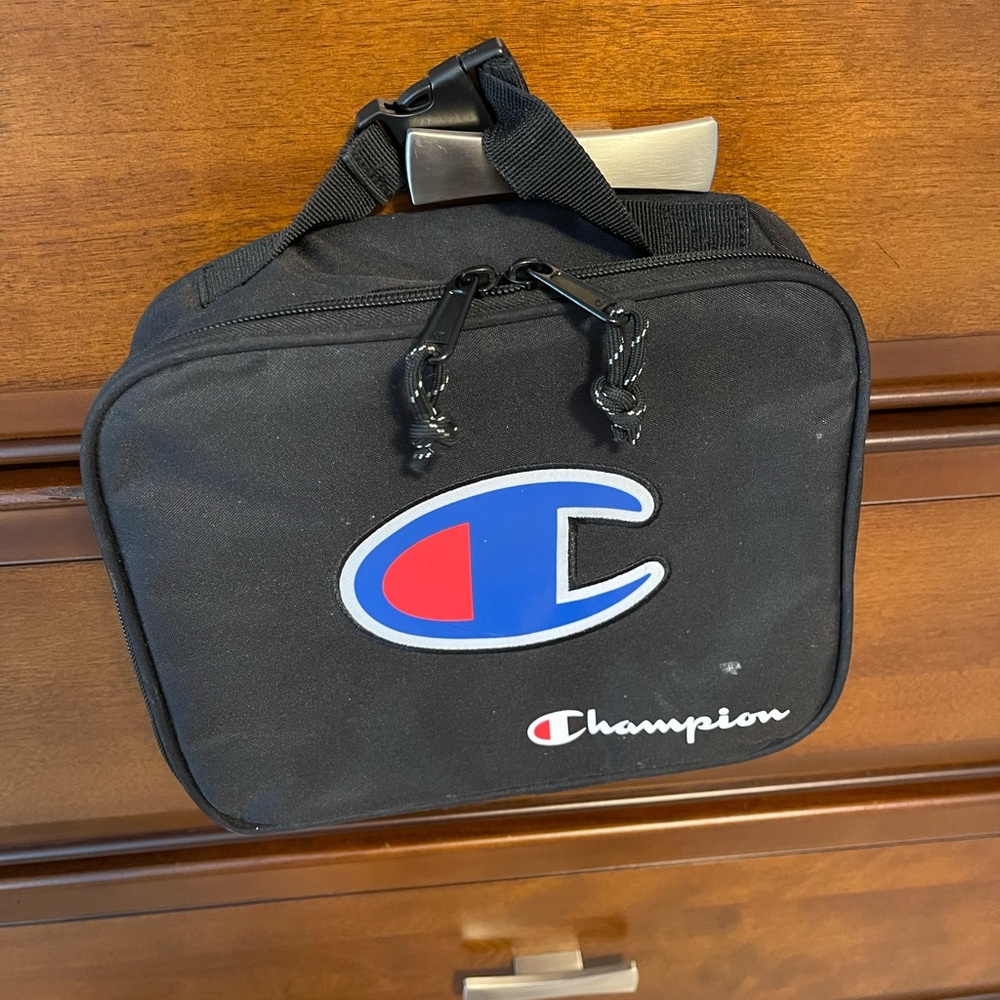Champion Black Toiletry Bag with Blue and Red Logo